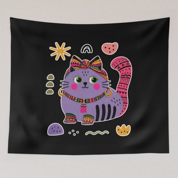 Item preview, Afro Boho Purple Cat designed and sold by ZunZunArt.