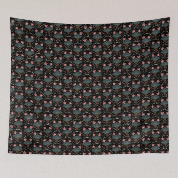 Item preview, Japanese Fan Cherry Blossom Art Deco Pattern designed and sold by NicolasGlowArt.