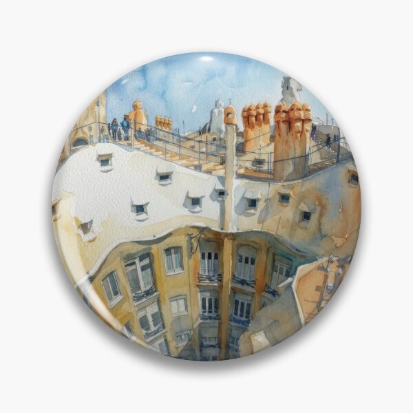 Item preview, La Pedrera Casa Mila Rooftop Barcelona Watercolor designed and sold by caracatita75.