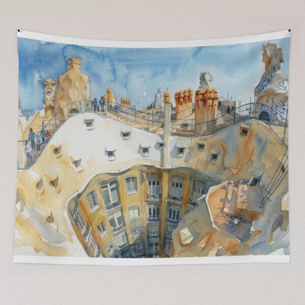 Item preview, La Pedrera Casa Mila Rooftop Barcelona Watercolor designed and sold by caracatita75.