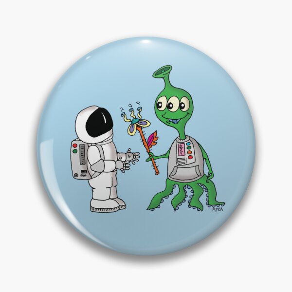 Item preview, First Contact Flowers - Friendly Alien and Astronaut Art designed and sold by MyxaART.