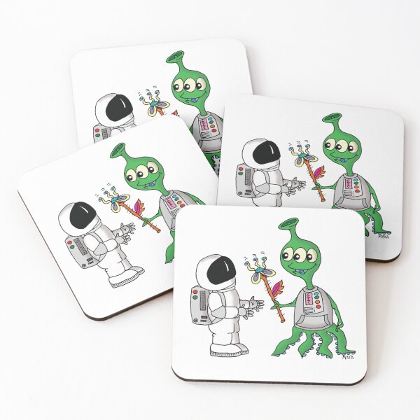Item preview, First Contact Flowers - Friendly Alien and Astronaut Art designed and sold by MyxaART.