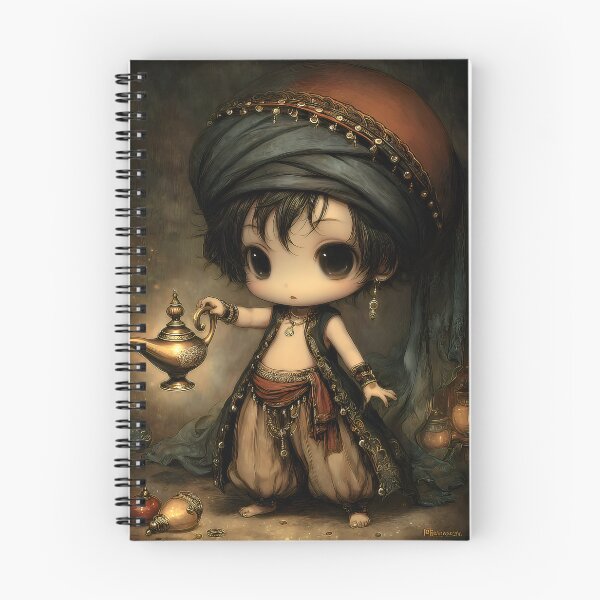 Item preview, Grimm Chibi Aladdin and Magic Lamp – Dark Arabian Nights Fairytale Art designed and sold by InkAndGloom.
