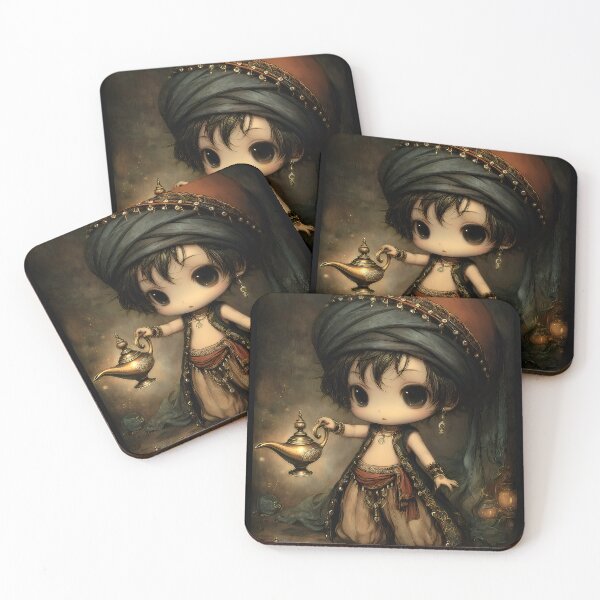 Item preview, Grimm Chibi Aladdin and Magic Lamp – Dark Arabian Nights Fairytale Art designed and sold by InkAndGloom.