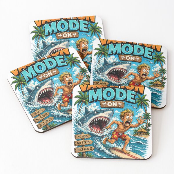 Item preview, Vacation Mode ON – Funny Shark Chasing Surfer Beach Design designed and sold by NeQiu's merch.