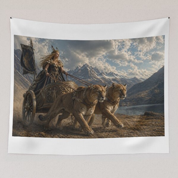 Item preview, Freyja  the Norse Goddess on her chariot pulled by cats. designed and sold by bluefrog.