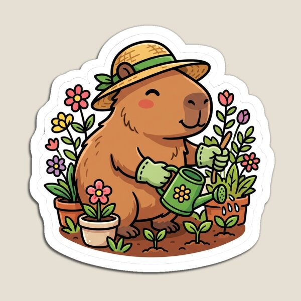 Item preview, Un capibara jardinero regando flores designed and sold by LambeLab.