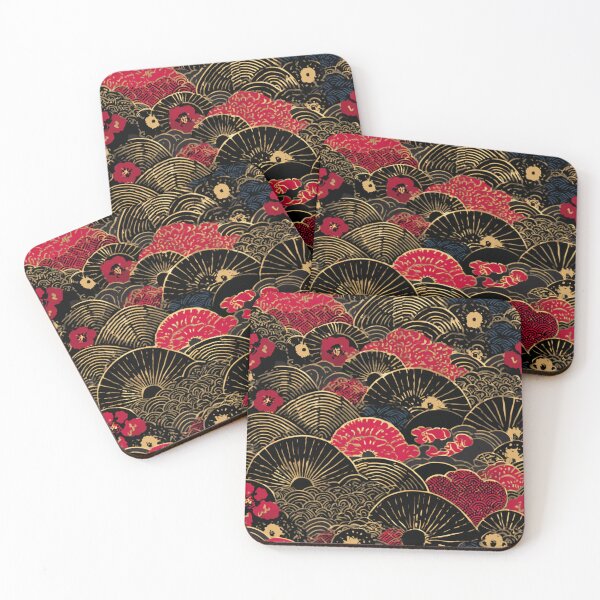 Item preview, Japanese Seigaiha Waves Fans Floral Pattern Art designed and sold by NicolasGlowArt.