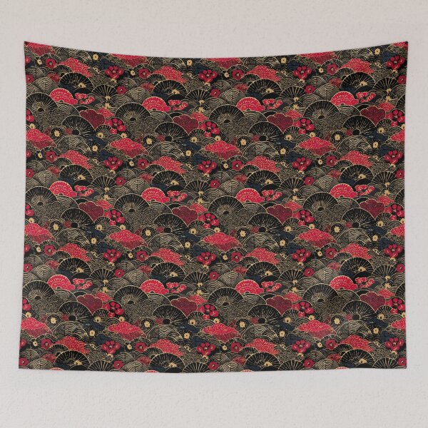 Item preview, Japanese Seigaiha Waves Fans Floral Pattern Art designed and sold by NicolasGlowArt.