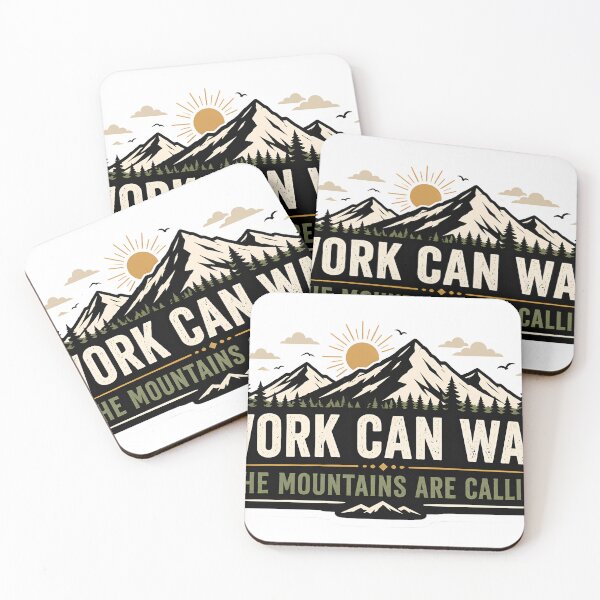 Item preview, Work Can Wait Mountains Are Calling Travel Quote Adventure Nature Minimal Landscape Design designed and sold by StickyGuys.