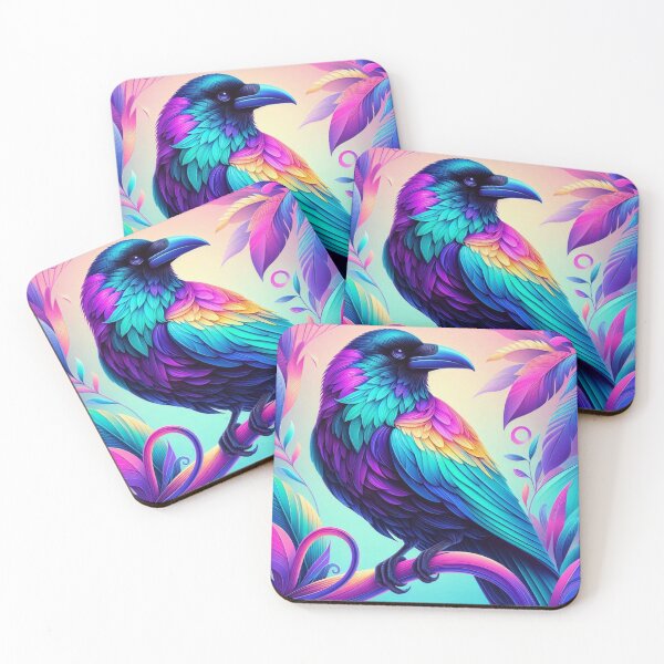 Item preview, "Neon Raven – Vibrant Fantasy Bird Art"   designed and sold by Dogandesighn.