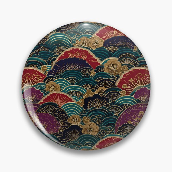 Item preview, Japanese Seigaiha Waves Fan Floral Pattern designed and sold by NicolasGlowArt.