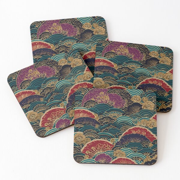 Item preview, Japanese Seigaiha Waves Fan Floral Pattern designed and sold by NicolasGlowArt.