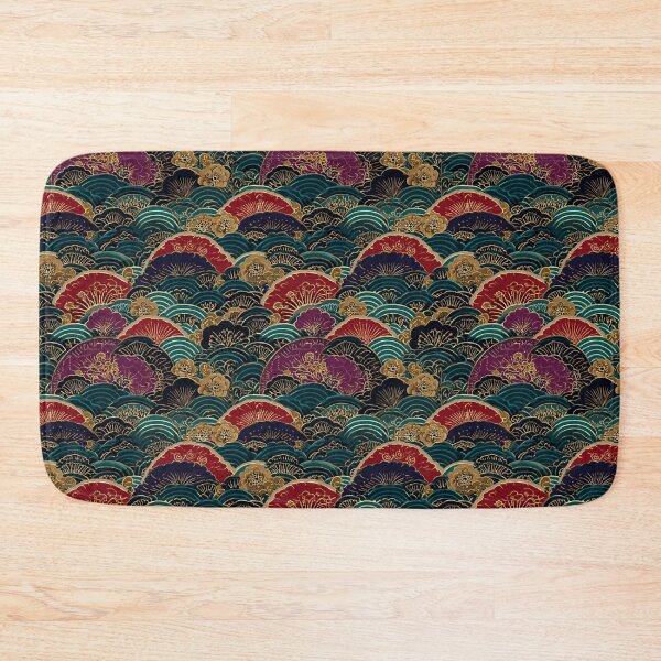 Item preview, Japanese Seigaiha Waves Fan Floral Pattern designed and sold by NicolasGlowArt.