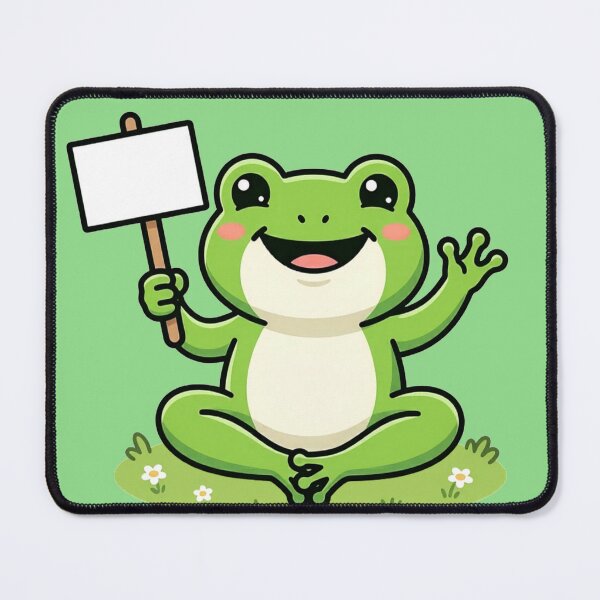 Item preview, Cute Frog Holding Blank Sign | Funny Kawaii Frog Art | Happy Green Frog Illustration | Cottagecore Frog Meme Print designed and sold by asadstudio88.