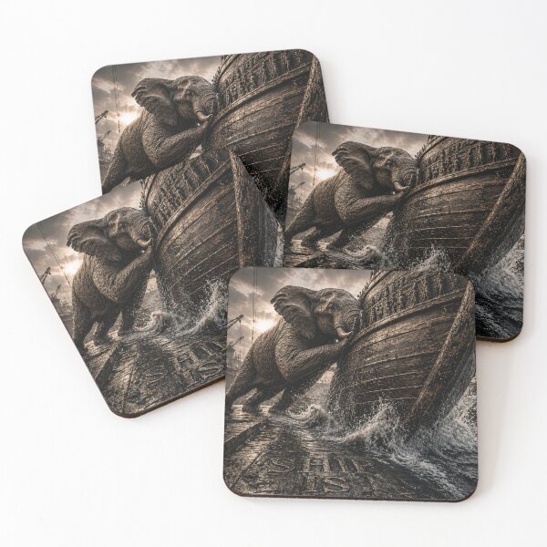 Item preview, Founder Ship Is Action Elephant Industrial Lithic Noir Art Print designed and sold by SavannaStrikes.