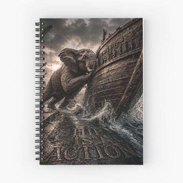 Item preview, Founder Ship Is Action Elephant Industrial Lithic Noir Art Print designed and sold by SavannaStrikes.