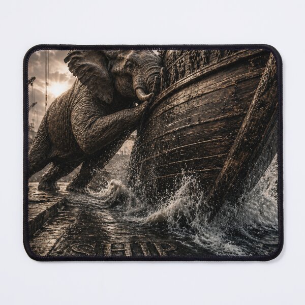 Item preview, Founder Ship Is Action Elephant Industrial Lithic Noir Art Print designed and sold by SavannaStrikes.