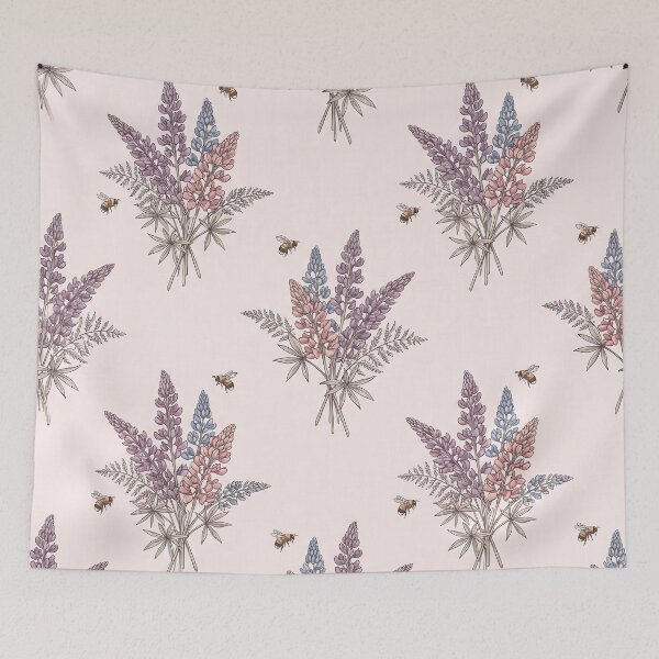 Item preview, Pastel Lupine Bee Wildflower Bouquet Pattern designed and sold by MythicCotton.