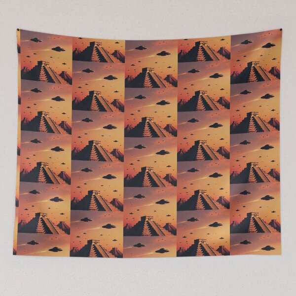 Item preview, Mayan Pyramids with Flying Saucers designed and sold by Dogandesighn.