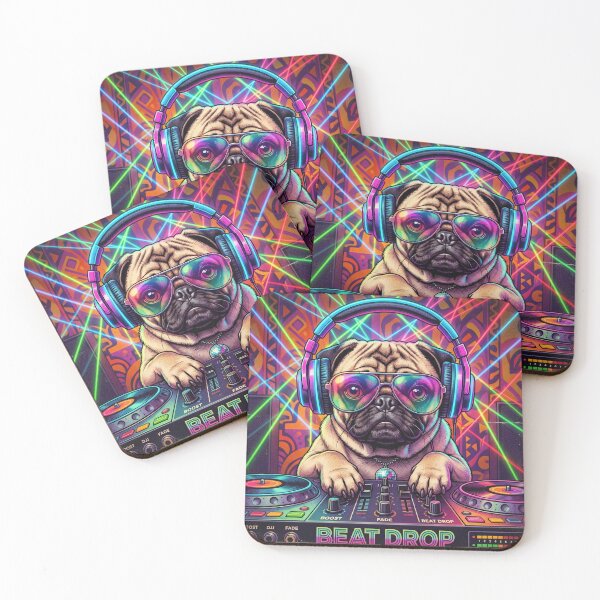 Item preview, 1970s Neo-Vintage DJ Pug - Neon "Beat Drop" Aesthetic designed and sold by KojourinArt.