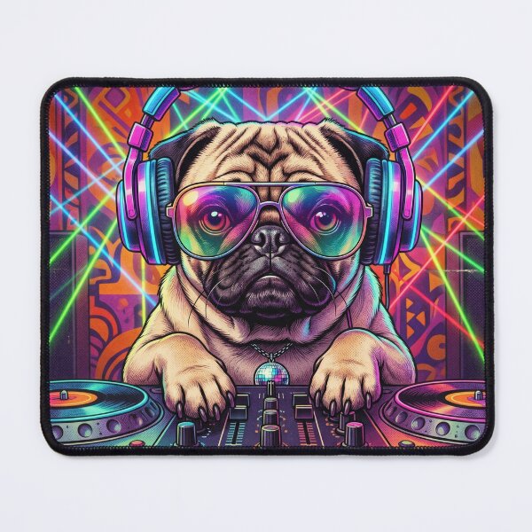 Item preview, 1970s Neo-Vintage DJ Pug - Neon "Beat Drop" Aesthetic designed and sold by KojourinArt.