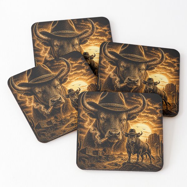 Item preview, Cowboy Bull , Vintage Western Graphic Style, Longhorn Ranch designed and sold by will freed18.