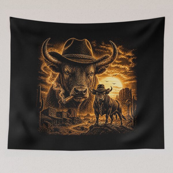 Item preview, Cowboy Bull , Vintage Western Graphic Style, Longhorn Ranch designed and sold by will freed18.