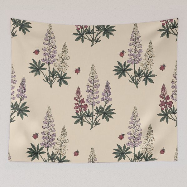 Item preview, Lupine Flower Ladybug Vintage Botanical Pattern designed and sold by MythicCotton.
