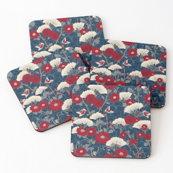 Item preview, Vintage Japanese Floral Birds & Fan Leaves Pattern designed and sold by NicolasGlowArt.