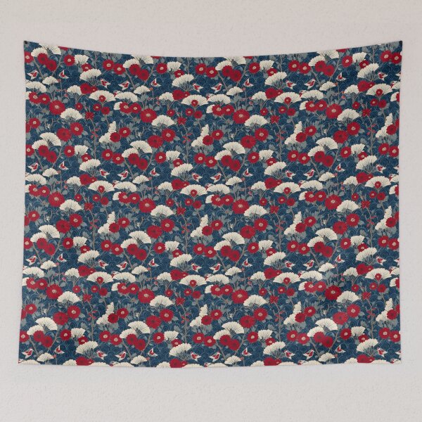 Item preview, Vintage Japanese Floral Birds & Fan Leaves Pattern designed and sold by NicolasGlowArt.
