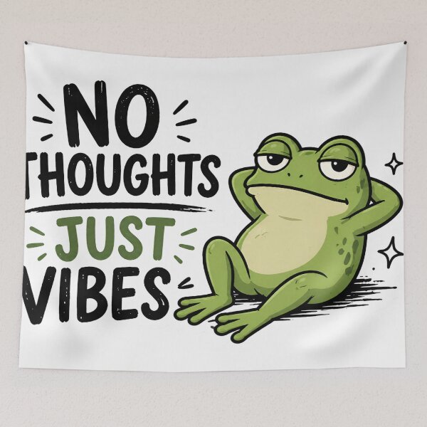 Item preview, No Thoughts Just Vibes Frog Funny Meme Chill Animal Relaxed Mood Aesthetic Design designed and sold by StickyGuys.