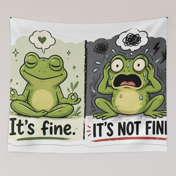 Item preview, Calm vs Panic Frog Funny Overthinking Meme Anxiety Humor Relatable Dual Mood Design designed and sold by StickyGuys.