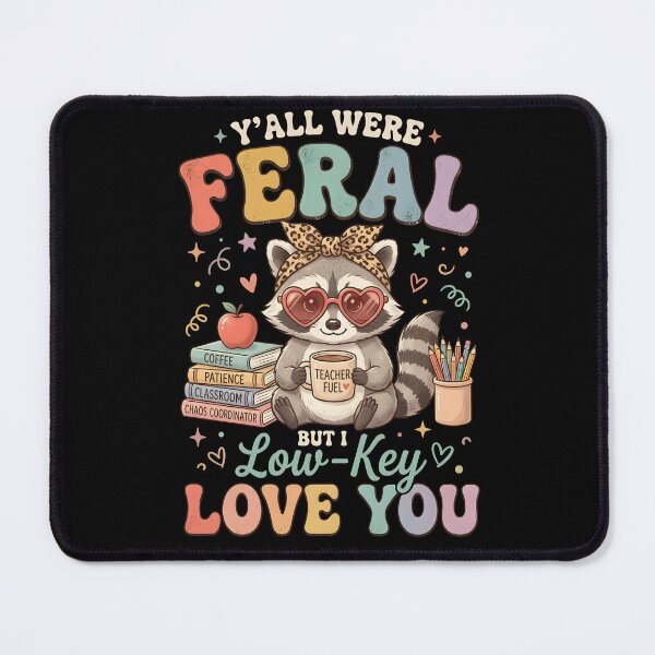 Item preview, Y'all Were Feral But I Low Key Love You : Funny Teacher Quote Raccoon Iced Coffee Classroom Appreciation png Retro Cute School Humor designed and sold by NewaveBoutique.