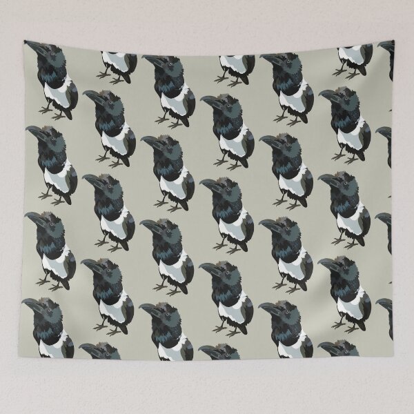 Item preview, Pied Crow Bird Illustration Black and White Crow Wildlife Art Ornithology Zoo Keeper Design designed and sold by PrettylittlepastelUk.