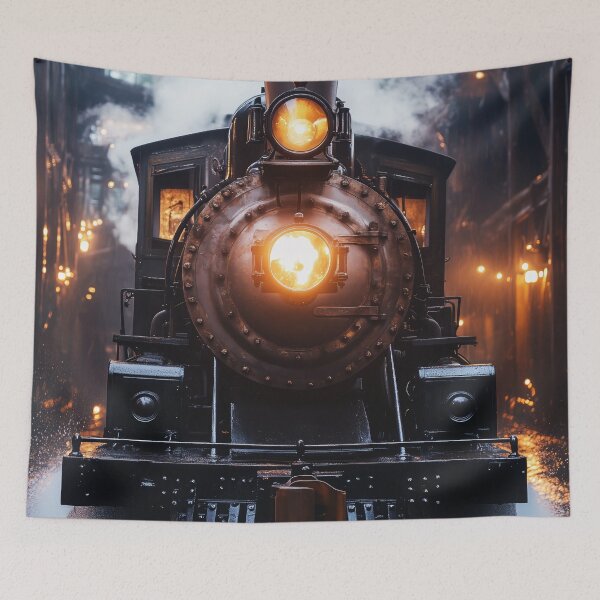Item preview, Steam Locomotive Head-On — Dark Cinematic Iron Horse Art, Vintage Railroad Night Scene designed and sold by lematworks.