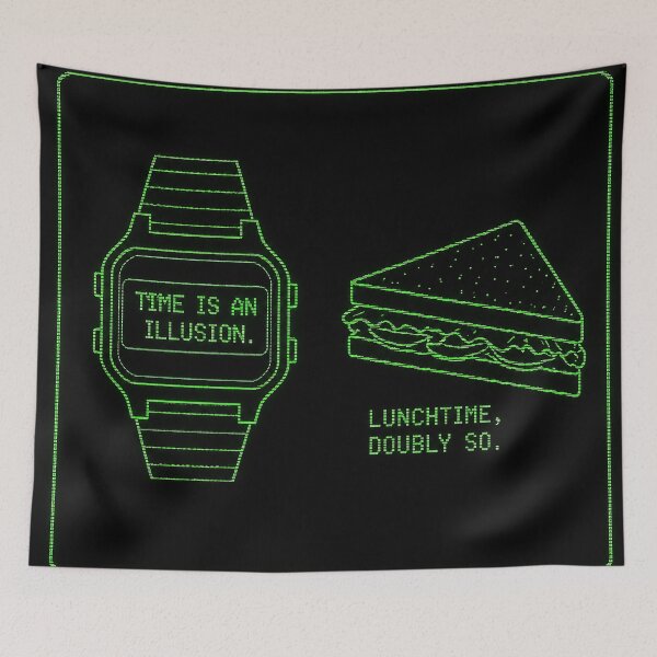 Item preview, Time Is an Illusion Shirt – Lunchtime Doubly So – Hitchhiker's Guide Quote Tee – Retro Digital Watch & Sandwich Design – Geek Humor Gift designed and sold by DiamondSkyShirt.