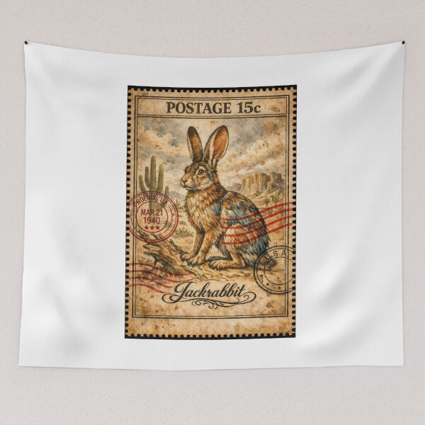 Item preview, Vintage Jackrabbit Postage Stamp from the American Southwest designed and sold by ForeverPrintsOK.
