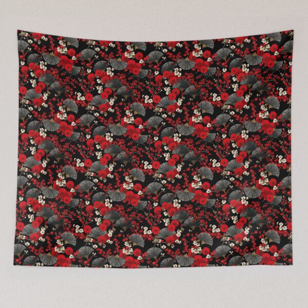 Item preview, Japanese Fan Red Berry Floral Pattern Design designed and sold by NicolasGlowArt.