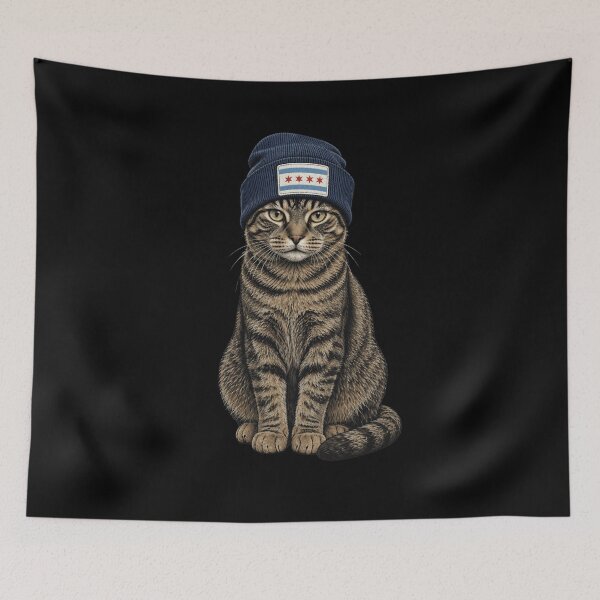 Item preview, Chicago Flag Beanie Tabby Cat designed and sold by snowry.