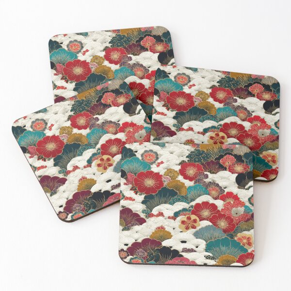 Item preview, Traditional Japanese Floral Wave Art Pattern designed and sold by NicolasGlowArt.