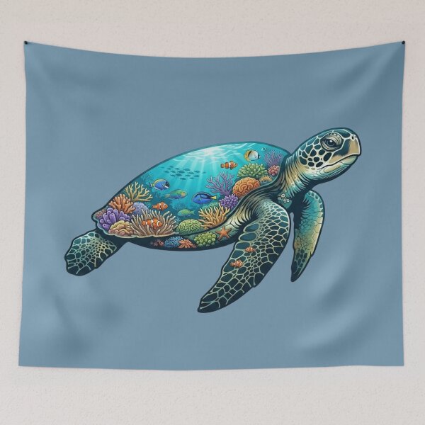 Item preview, Green Sea Turtle Double Exposure Coral Reef Design  designed and sold by BirdsnStuff.
