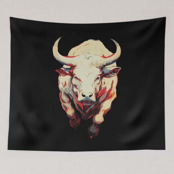 Item preview, Fierce White Bull in Fiery Motion Pop Art designed and sold by RamyGallery.