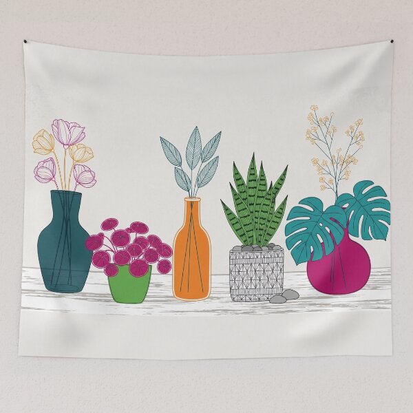 Item preview, Colorful Potted Plants Modern Line Illustration designed and sold by PixorStudio.