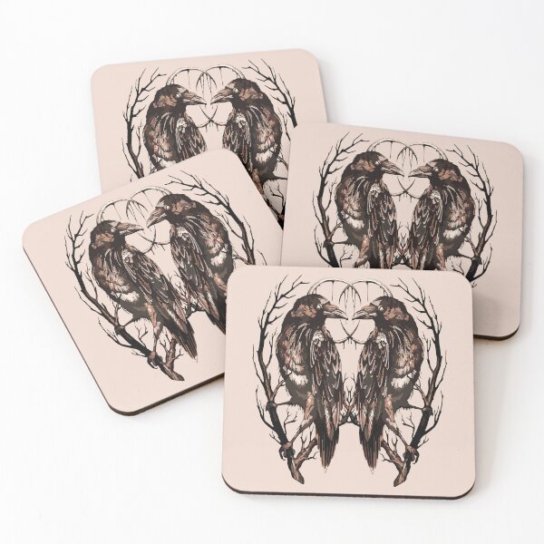 Item preview, Twin Ravens Gothic Crescent Moon Dark Art designed and sold by RamyGallery.