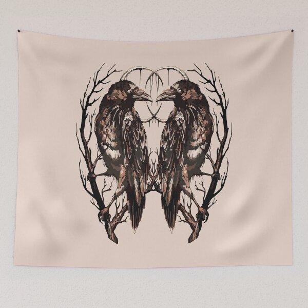 Item preview, Twin Ravens Gothic Crescent Moon Dark Art designed and sold by RamyGallery.