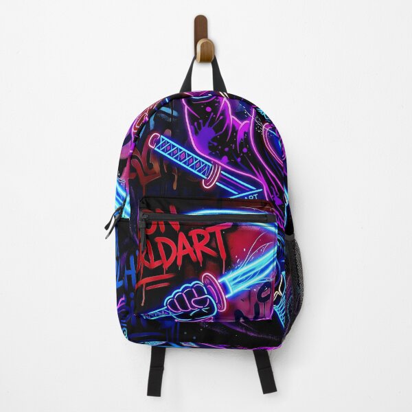 Item preview, Ninja Warrior Chicken with Swords | Neon Samurai Street Art designed and sold by Cyber-ART-Studio.