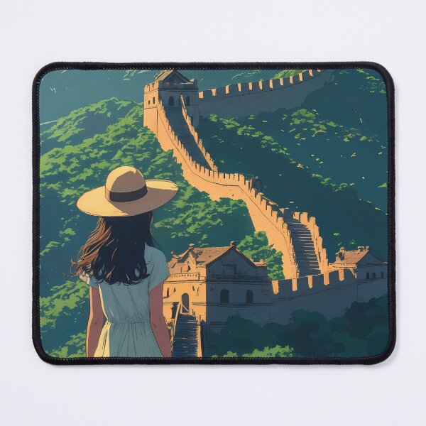 Item preview, Anime Girl Contemplating the Great Wall Dreamy Pastel Illustration designed and sold by JacksoonLester.