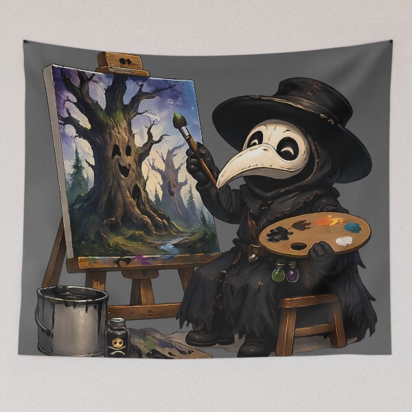 Item preview, Spooky Cute Plague Doctor Painting Creepy Big Trees designed and sold by designsbyhw.