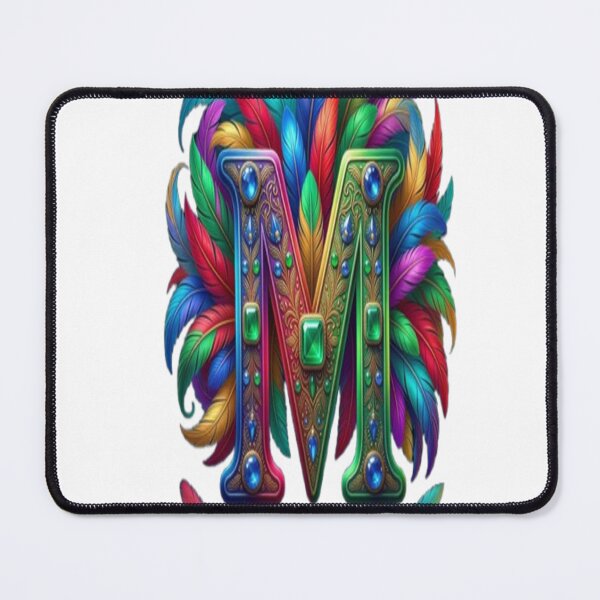 Item preview, Vibrant Peacock Spirit Letter M: Colorful Plume Monogram with Rainbow Gemstones designed and sold by KalamAura.